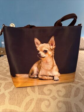 Like new Chihuahua Print Tote Bag in Black and Tan